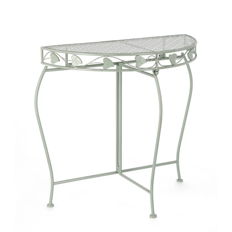 Set di 2 Consolle Mezzaluna in Acciaio Verde Salvia con Decori Floreali - GIANNA