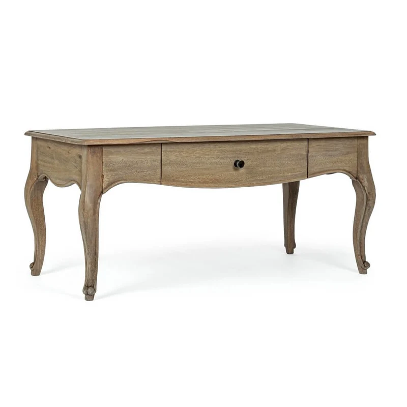 Tavolino da Salotto in Legno di Mango con 1 Cassetto Stile Classico - DOMINIQUE