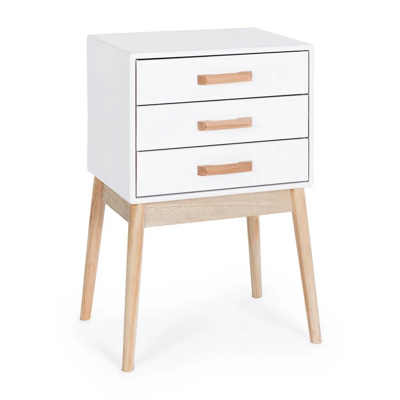 Comodino con 3 Cassetti in Legno Stile Scandinavo Bianco - EXCEPTIONAL