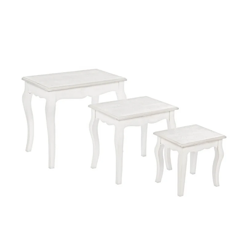 Set da 3 Tavolini Shabby Chic in MDF Bianco con Motivi Floreali - CLARA