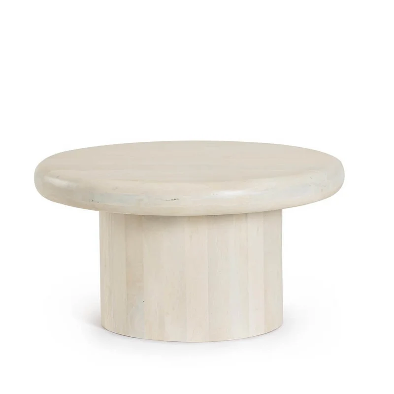 Tavolino rotondo in legno di mango naturale con base cilindrica H40 - CELESTIAL
