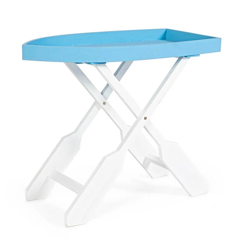 Tavolino Pieghevole in Legno con Vassoio Ovale Azzurro H66 - ELLIOT