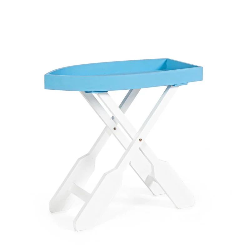 Tavolino Pieghevole in Legno con Vassoio Ovale Azzurro H56 - ELLIOT