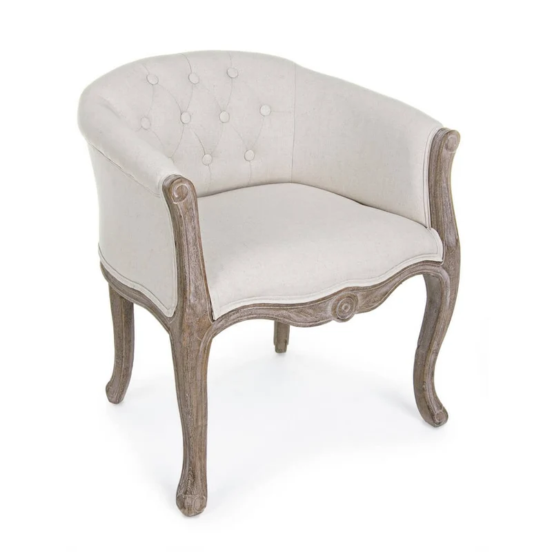 Set di 2 Poltrone Stile Barocco in Legno e Tessuto Naturale - MAXWELL