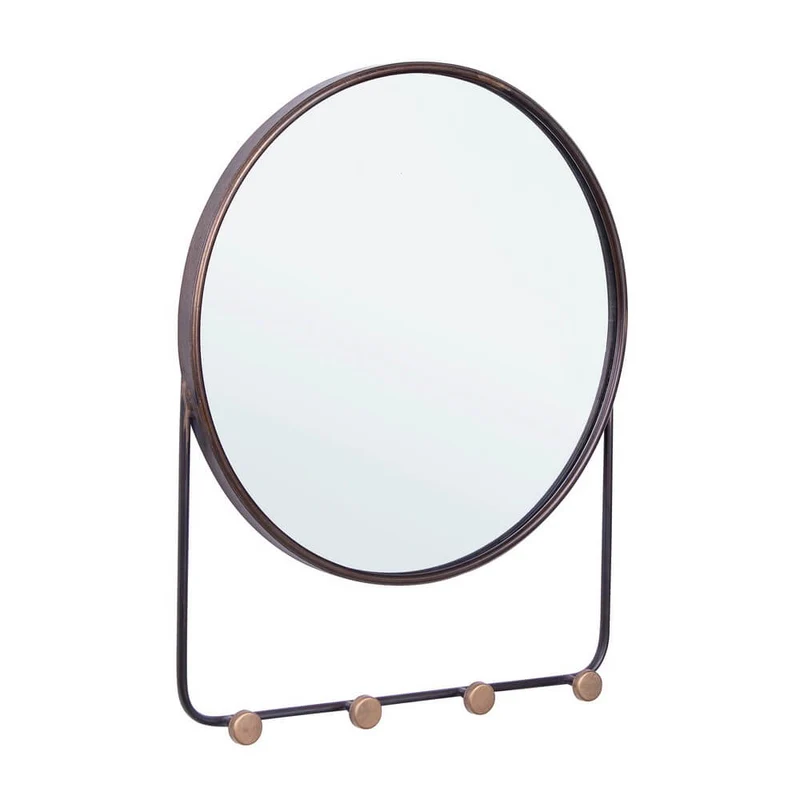 Set di 2 Specchi Rotondi con Cornice e 4 Ganci in Acciaio - COLLINS