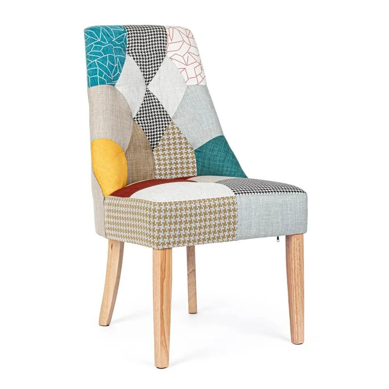Set di 2 Sedie Imbottite in Tessuto Patchwork con Gambe in Legno - CHRISTOPHER