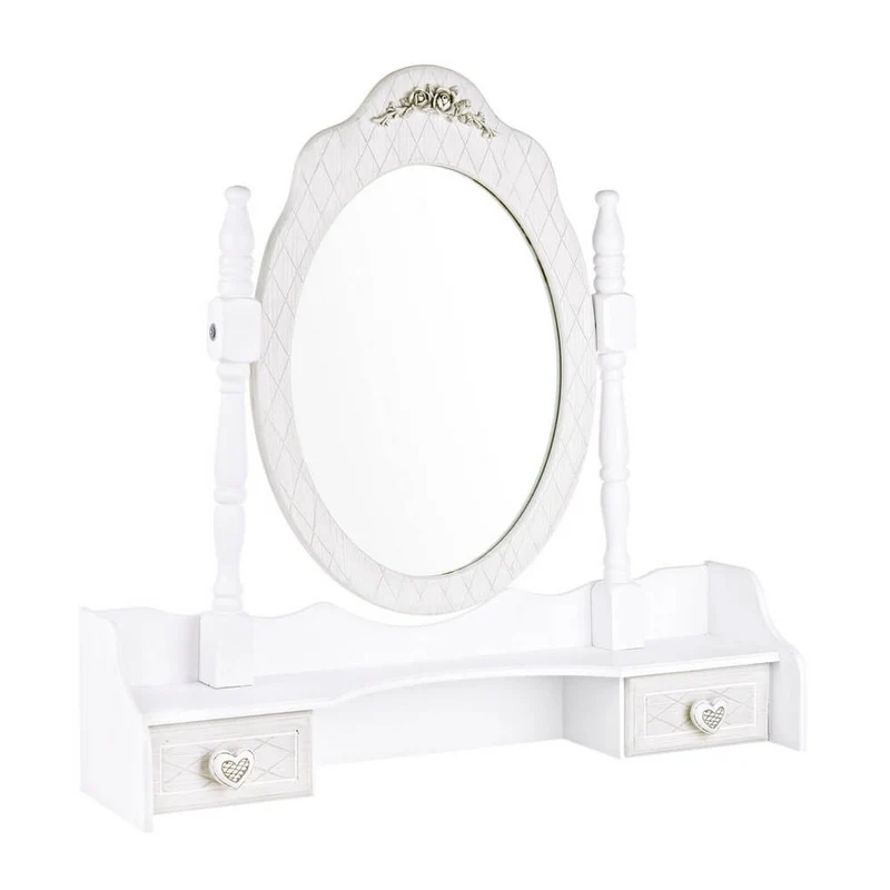 Set di 2 Alzate con Specchio Ovale Girevole Stile Shabby Chic Bianco - CAROLINE