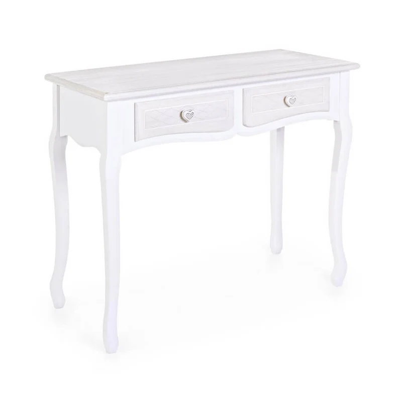 Consolle in MDF Bianco 2 Cassetti Stile Romantico Gambe Curve - CAROLINE