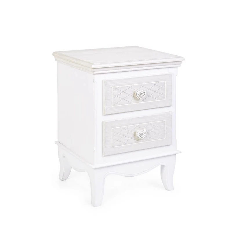 Comodino in MDF bianco con 2 Cassetti stile romantico - CAROLINE