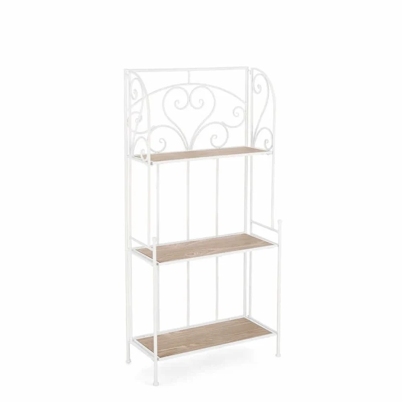Scaffale Pieghevole in Metallo Bianco con 3 Ripiani in Legno - GISEL