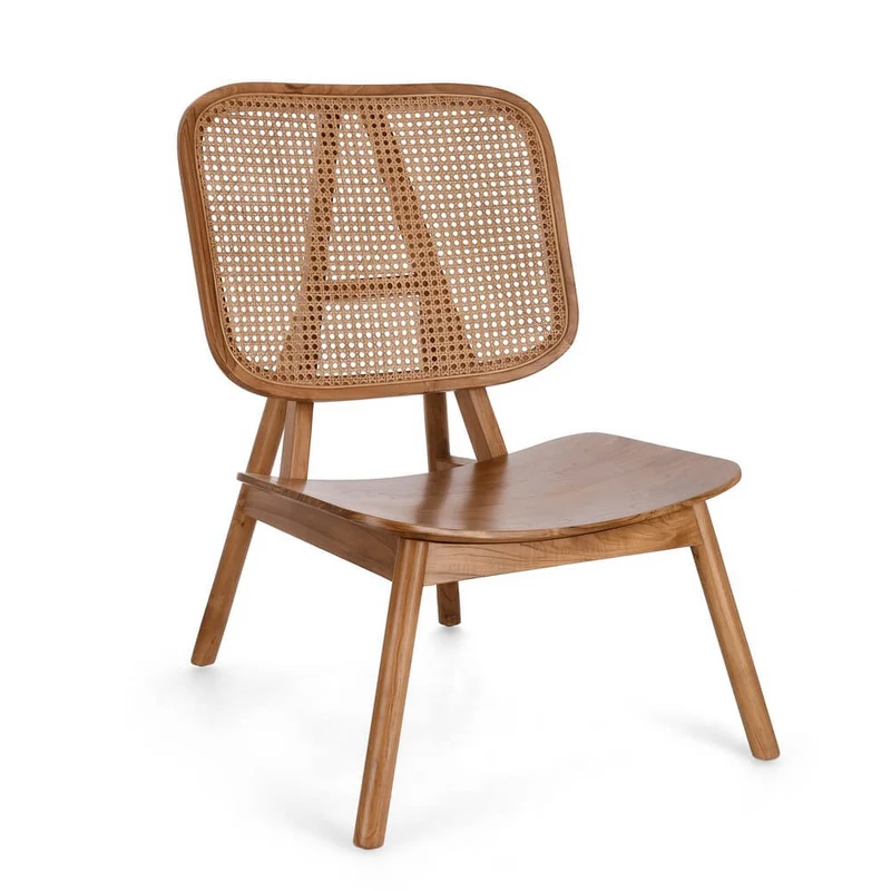 Poltrona Lounge in Legno Teak con Schienale in Rattan Intrecciato - ELOISE