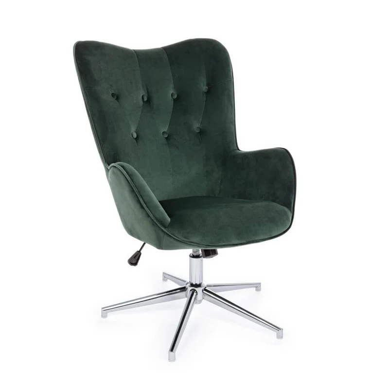 Poltrona Girevole in Velluto Verde con Base Cromata - DAPHNE