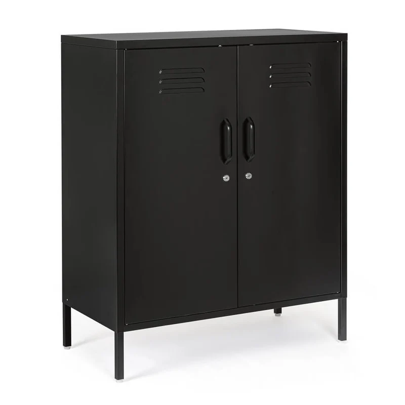 Credenza in Acciaio a 2 Ante Stile Industriale con Ripiani - CLIFTON