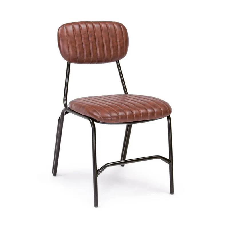 Set di 2 Sedie Imbottite in Similpelle Vintage con Struttura in Acciaio - CAMILLE