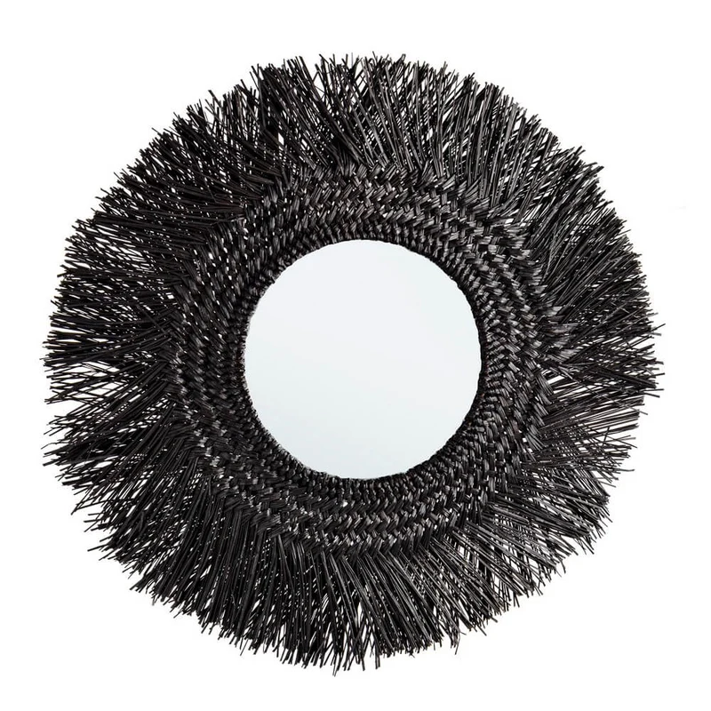 Specchio Rotondo con Cornice in Fibra di Bambù Mendong Nero - ADAMS