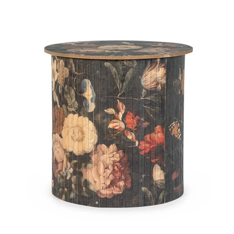 Tavolino Rotondo in Bambù con Stampa Floreale 40x40 cm - NIPPON BAMBOO