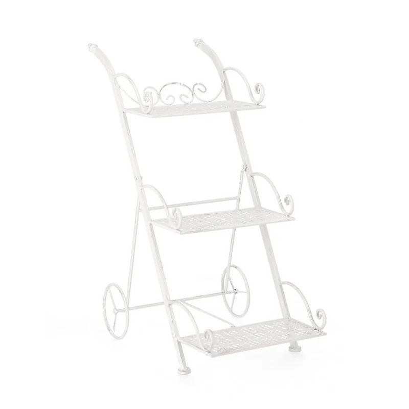 Set di 4 Porta Fiori 3 Piani in Ferro Bianco con Ruote - IRENE