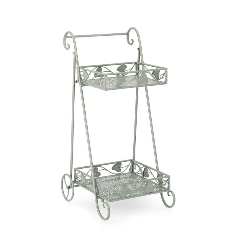 Set di 4 Porta Fiori a 2 Piani in Ferro con Ruote Stile Romantico - GIANNA