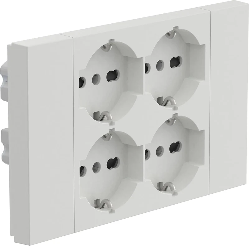 Multipresa da incasso Quadra 4 Posti Universali P40, compatibile con tutte le scatole da incasso 3 e 4 posti (muratura o cartongesso), Bianco/Nero