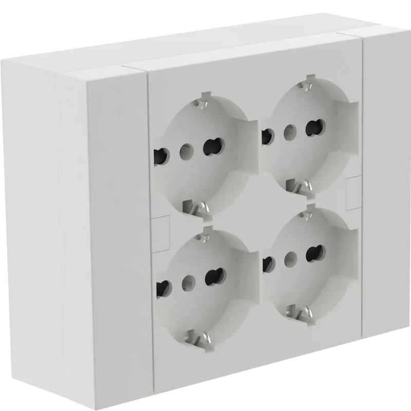 Multipresa da parete Quadra 4 Posti Universali, con scatola di supporto per installazioni superficiali, compatibile con tutte le scatole da incasso 3 posti (muratura o cartongesso)