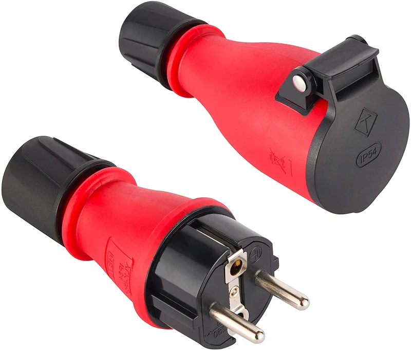 Electraline 92383 Set di 1 Spina e 1 Presa Professionale Schuko, Protezione IP54, con Ghiera di Bloccaggio Cavo per Facilitare il Cablaggio