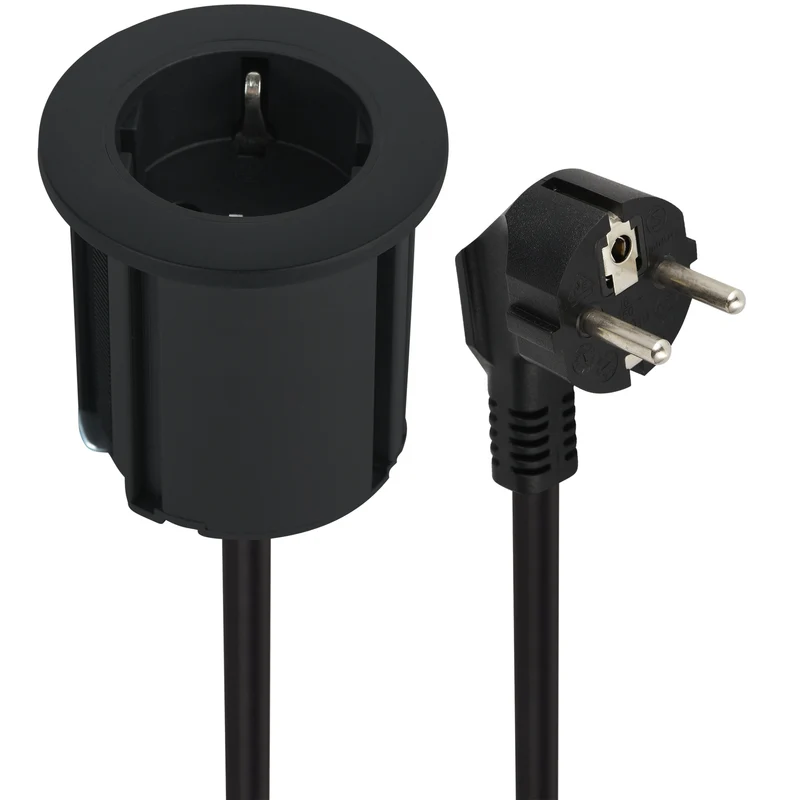 Multipresa Scrivania Grommet Presa da Incasso con 1 Presa Schuko, Diametro 54mm dotata di adattatore per foro standard 60mm, Cavo Lunghezza 2M H05VV-F, Spina Schuko