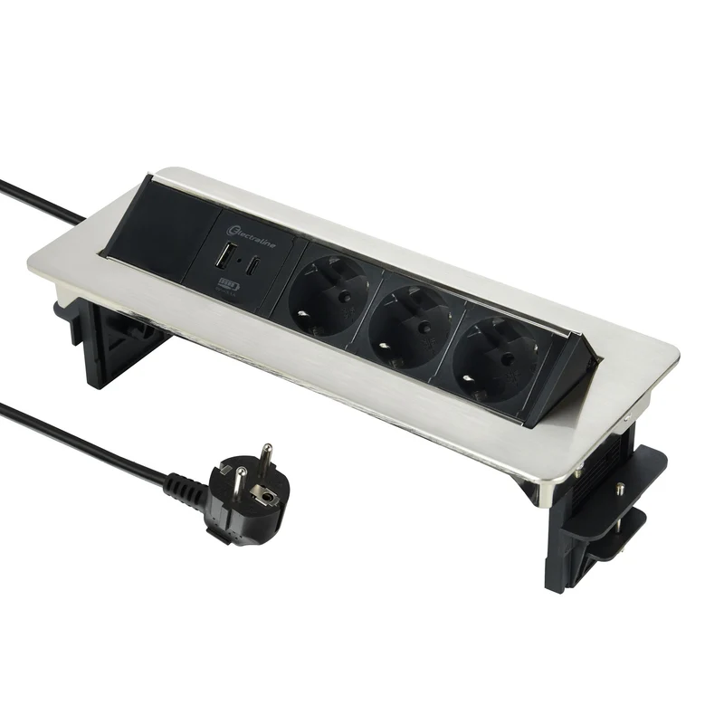 Multipresa a Scomparsa Pop-up per Scrivania / Tavolo Presa a incasso 3 Prese Schuko + 2 USB 3.1A (1 tipo A + 1 tipo C compatibile con ultime tecnologie) 15.5W, Cavo 2M
