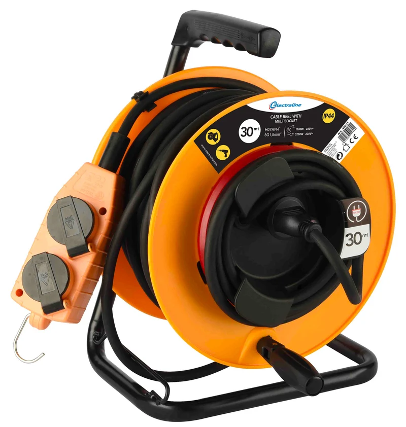 Avvolgicavo Professionale 30 metri con Multipresa, Tamburo Fisso e Cavo in Gomma IP44