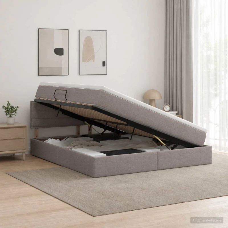 Letto con contenitore e materasso Tortora 140 x 200 cm Velluto 3458565