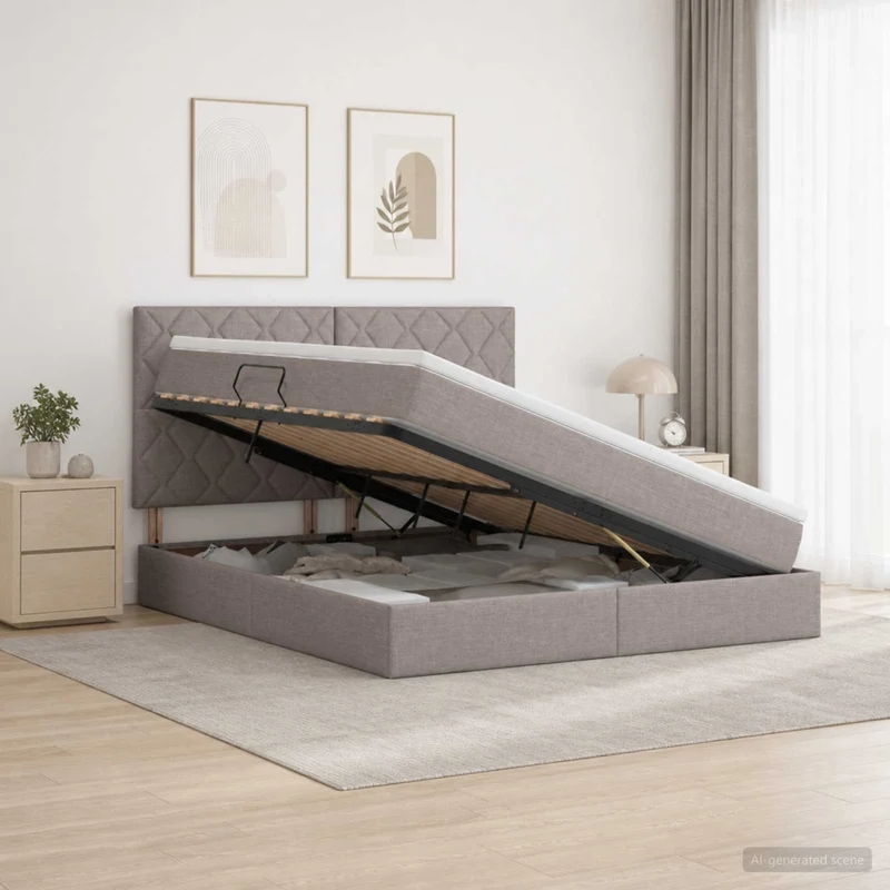 Letto con contenitore e materasso Tortora 140 x 200 cm Tessuto 3459573