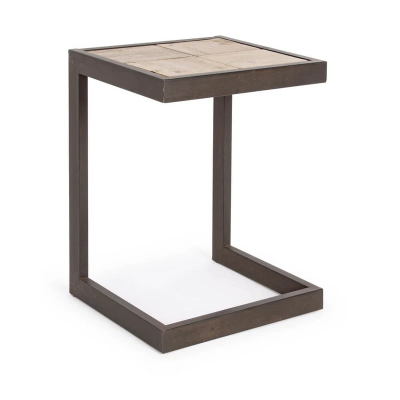 Tavolino a C in acciaio con piano in legno di abete stile industrial - ARCHIE
