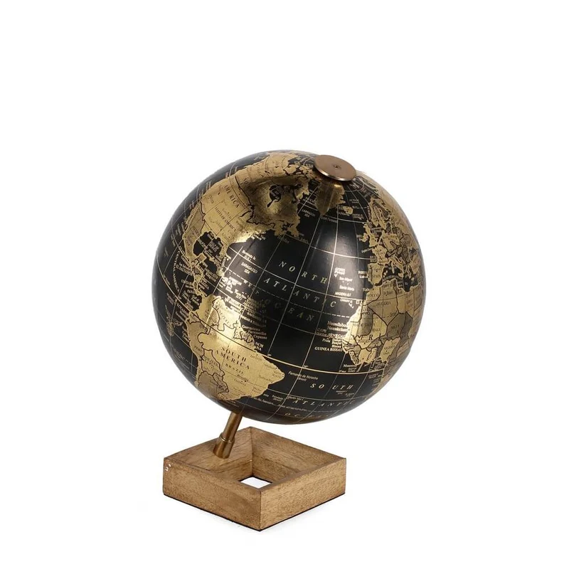 Mappamondo decorativo nero e oro con base in legno di mango - ALEXEI