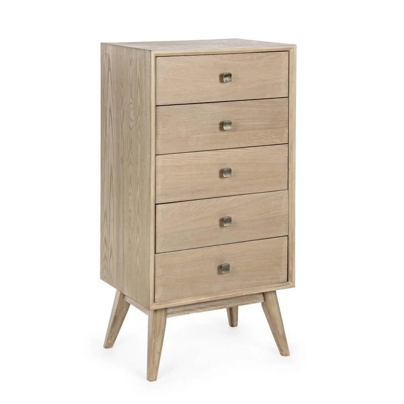 Cassettiera Alta 5 Cassetti in Legno Stile Scandinavo - ALEXANDRA