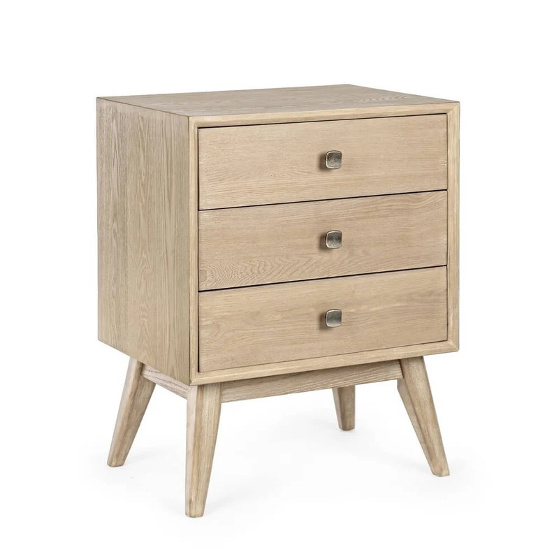 Comodino con 3 Cassetti in Legno Stile Nordico Scandinavo - ALEXANDRA
