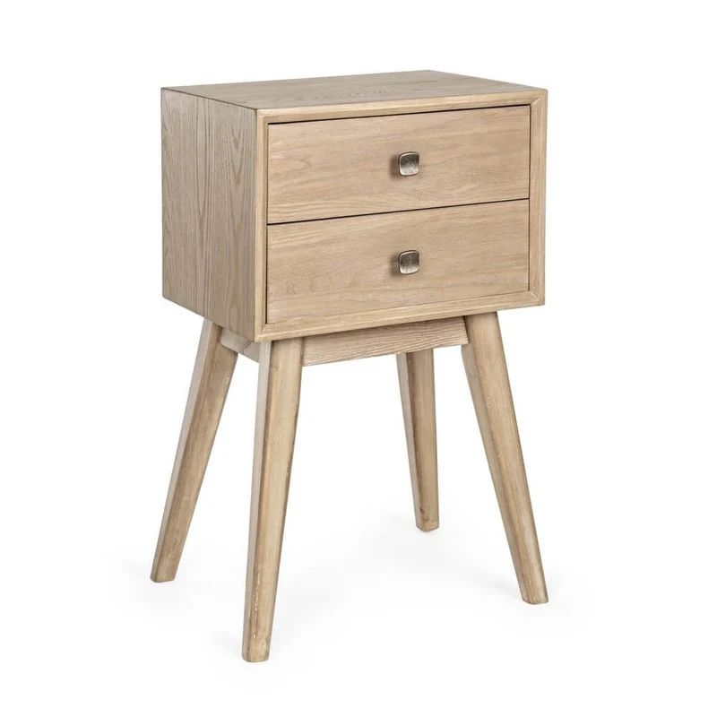 Comodino in Legno 2 Cassetti Stile Scandinavo con Gambe Inclinate - ALEXANDRA