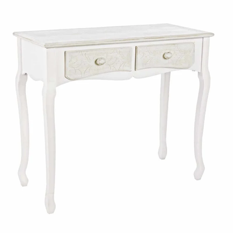 Consolle in MDF Bianca 2 Cassetti con Decori Floreali Shabby Chic - ALBINE