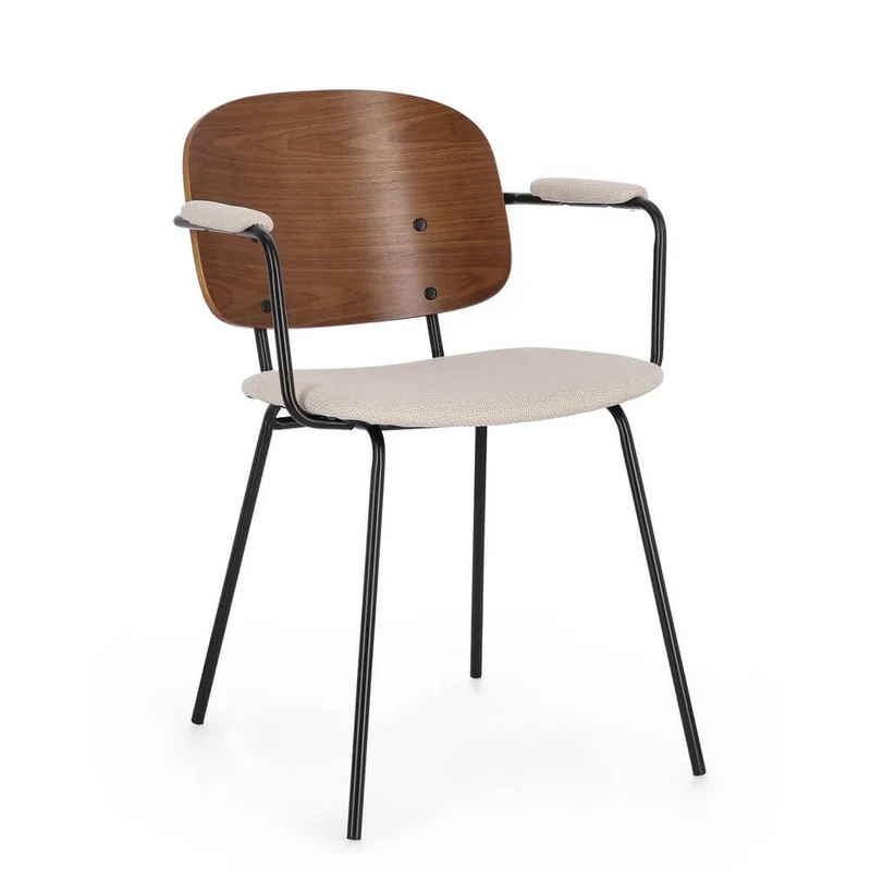 Set di 2 Sedie con Braccioli Metallo Legno e Seduta Imbottita - VIVIANA