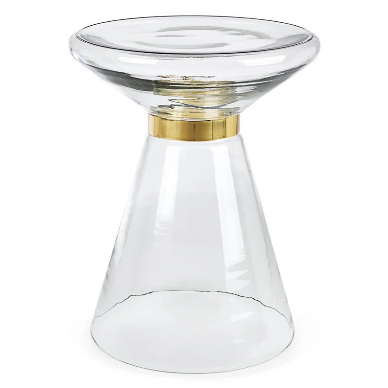 Tavolino in vetro trasparente con anello decorativo dorato - VERDANT