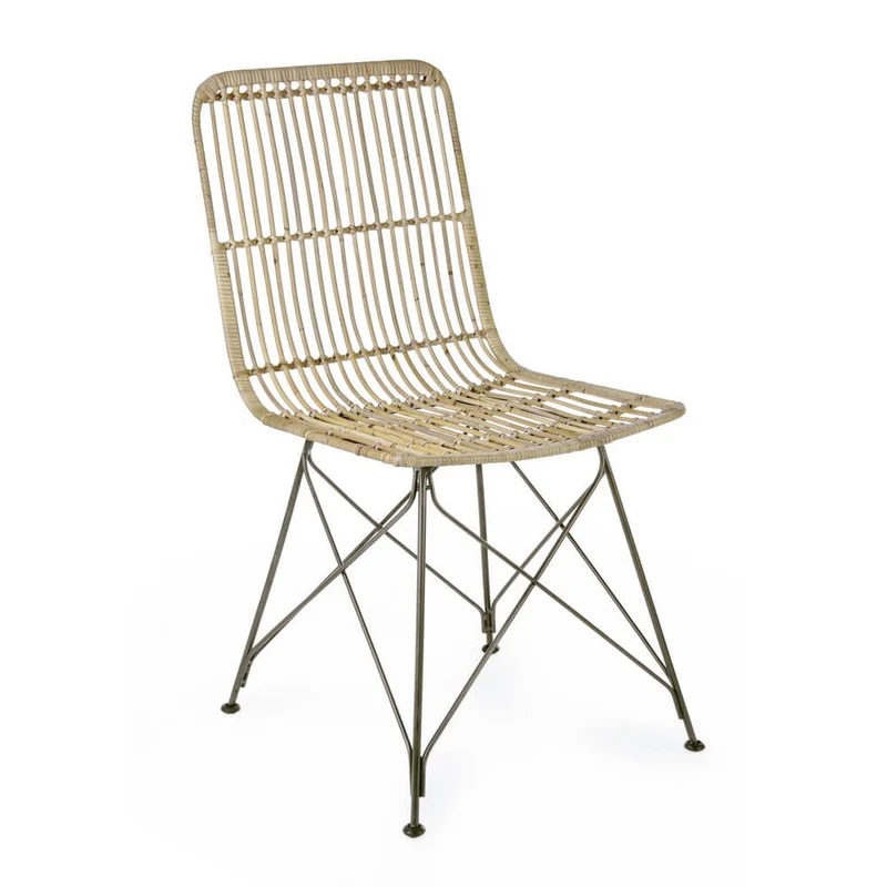 Set di 4 Sedie in Intreccio Kubu Naturale con Base in Acciaio - TATIANA