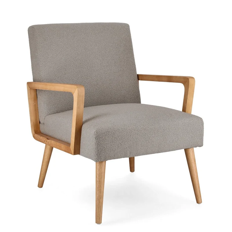 Poltrona con Braccioli in Legno e Tessuto Bouclé Nordico - RENEE