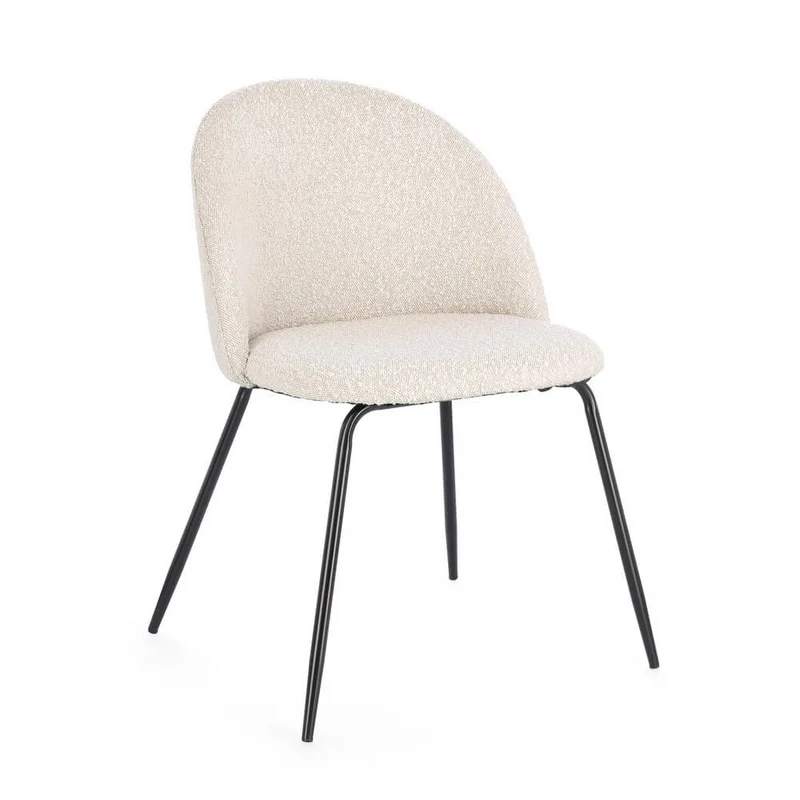 Set di 4 Sedie Imbottite in Tessuto Bouclé con Gambe in Acciaio - GABRI