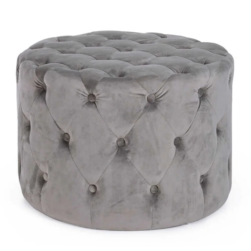 Pouf Rotondo in Velluto con Capitonné Stile Classico - MARCELLA