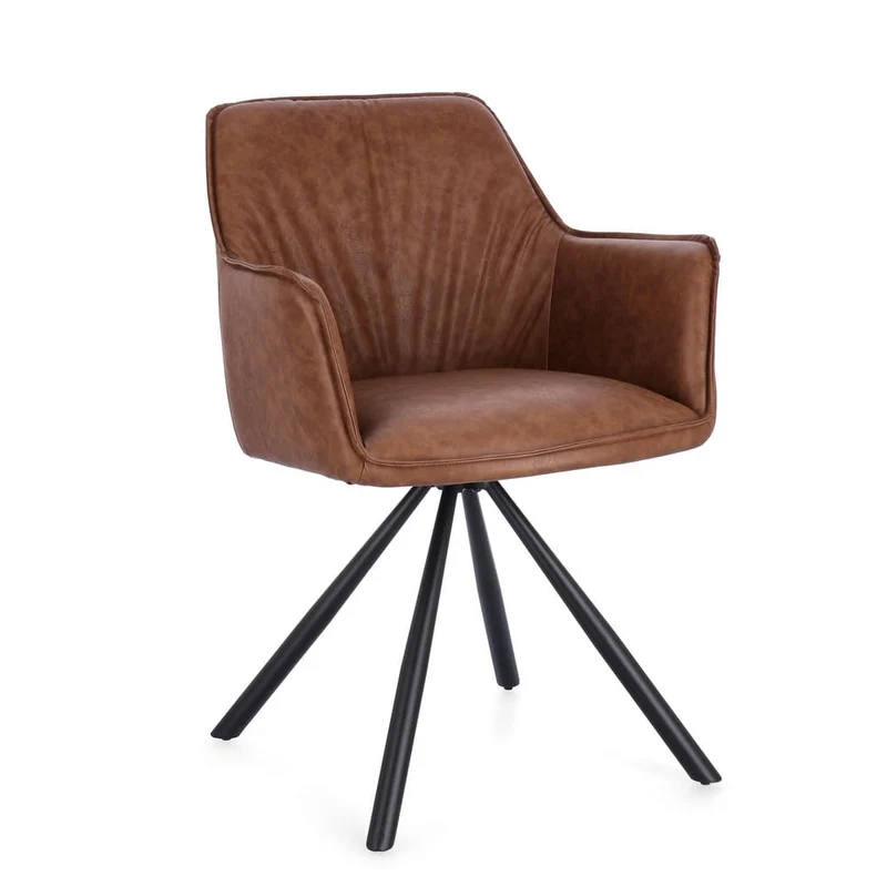 Set di 2 Sedie con Braccioli Girevoli in Similpelle con Gambe in Acciaio - LAVELLE