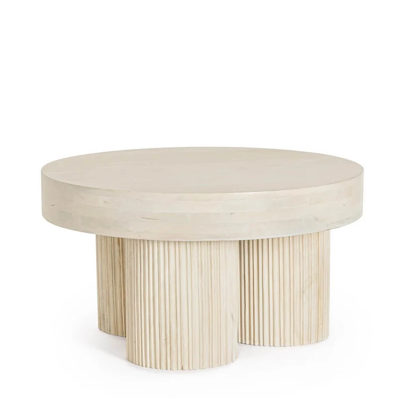 Tavolino rotondo in legno di mango naturale con gambe scanalate - JASPER