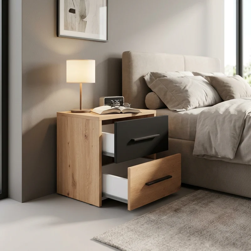 comodino due cassetti moderno minimal in legno cm 42x33 2x42 1 h - TIMBER