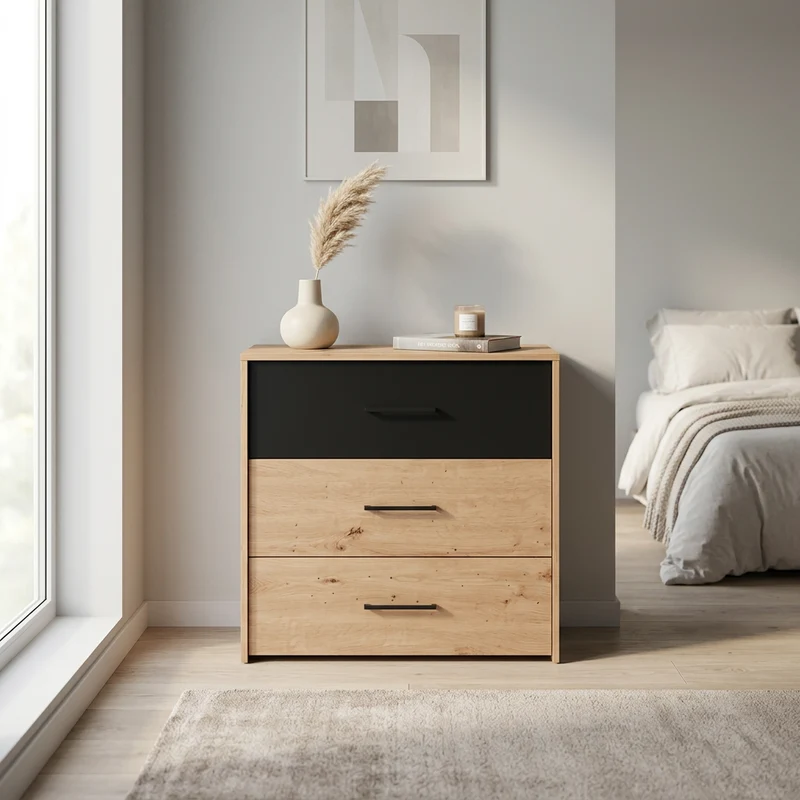 comò tre cassetti moderno minimal in legno cm 80 6x33 2x80 5 h - TIMBER