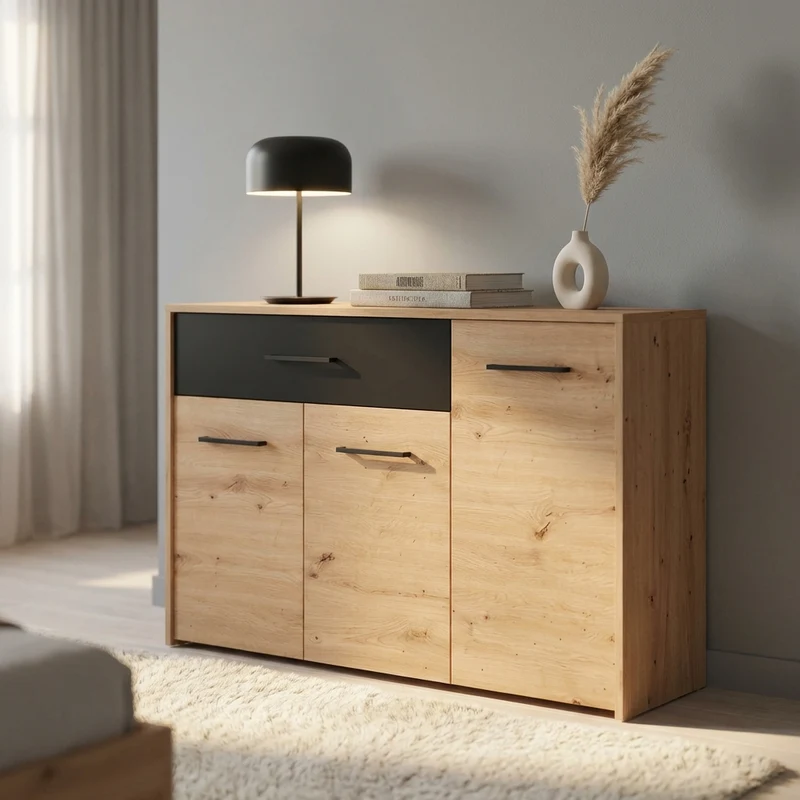 comò tre ante un cassetto moderno minimal in legno cm 119 2x33 2x80 5 h - TIMBER