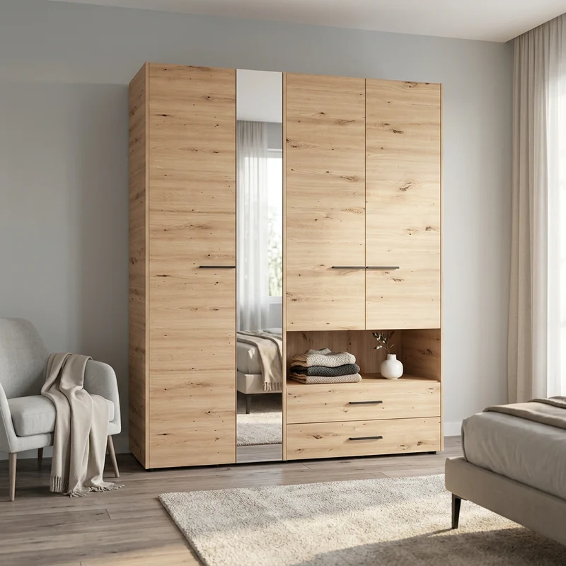 armadio 4 ante 2 cassetti con specchio cm 161x55x205 5 h - CLEANLINE