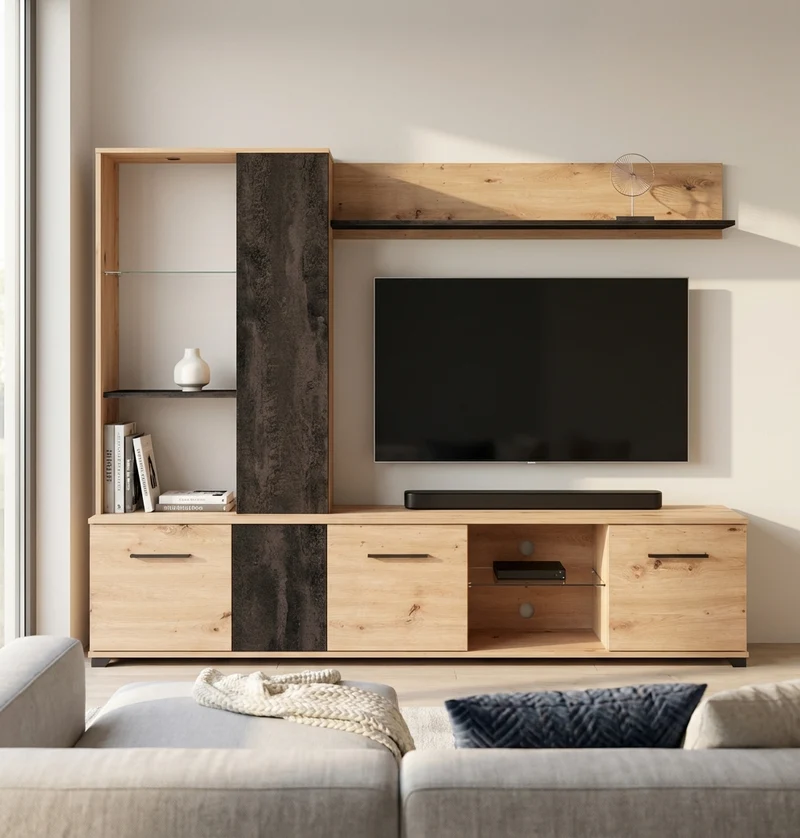 parete attrezzata soggiorno quattro ante moderna minimal in legno cm 202x40x155 5 h - POLE
