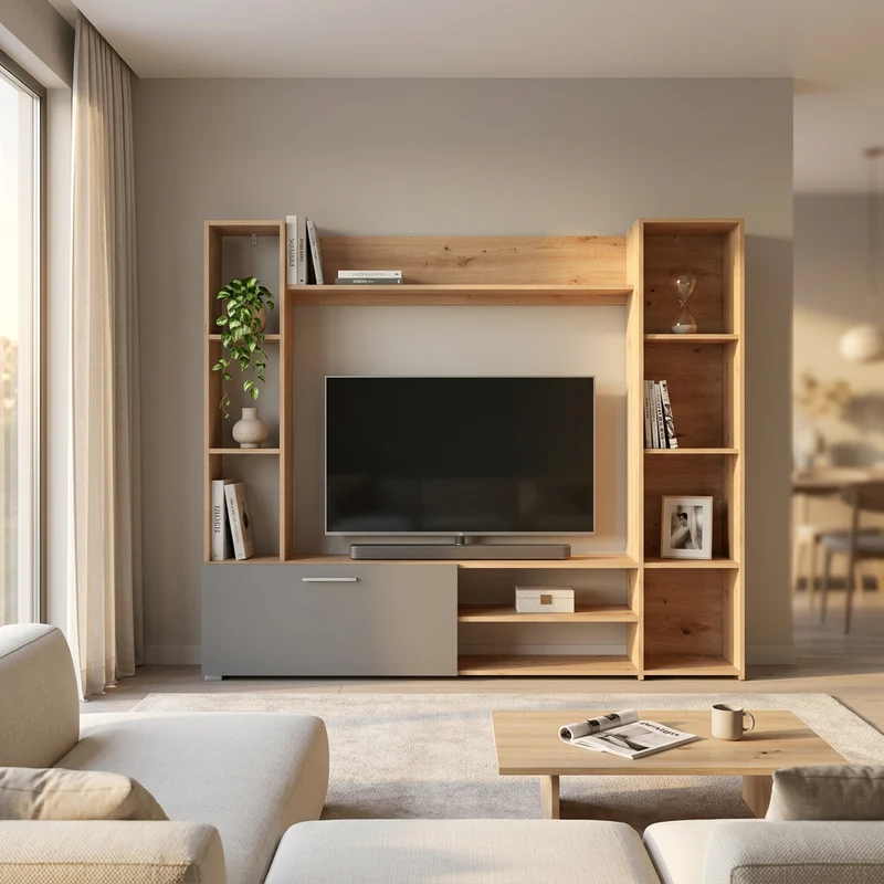 parete attrezzata soggiorno un anta moderna minimal in legno cm 185 5x35x155 5 h - KRASTY
